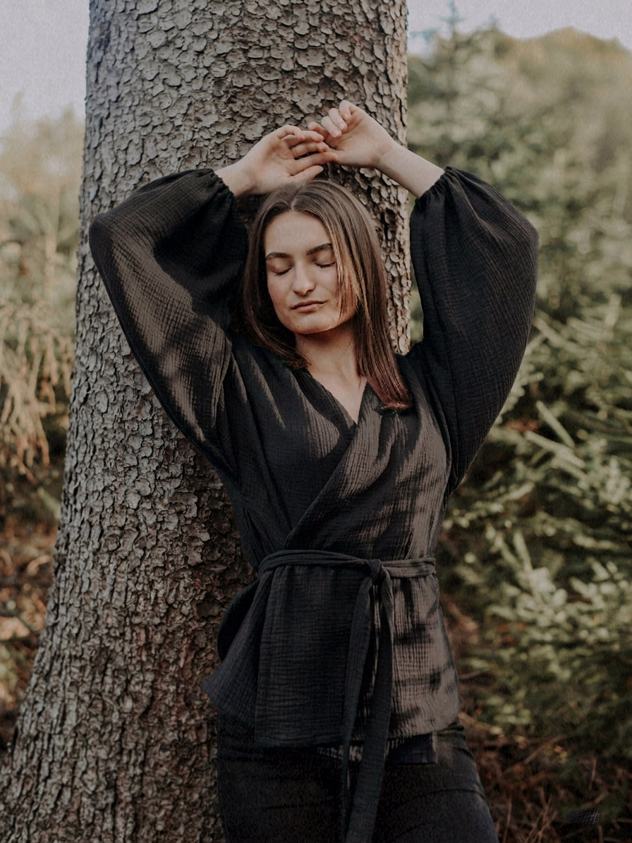 MOLLY kimono top s dlouhým rukávem - černé