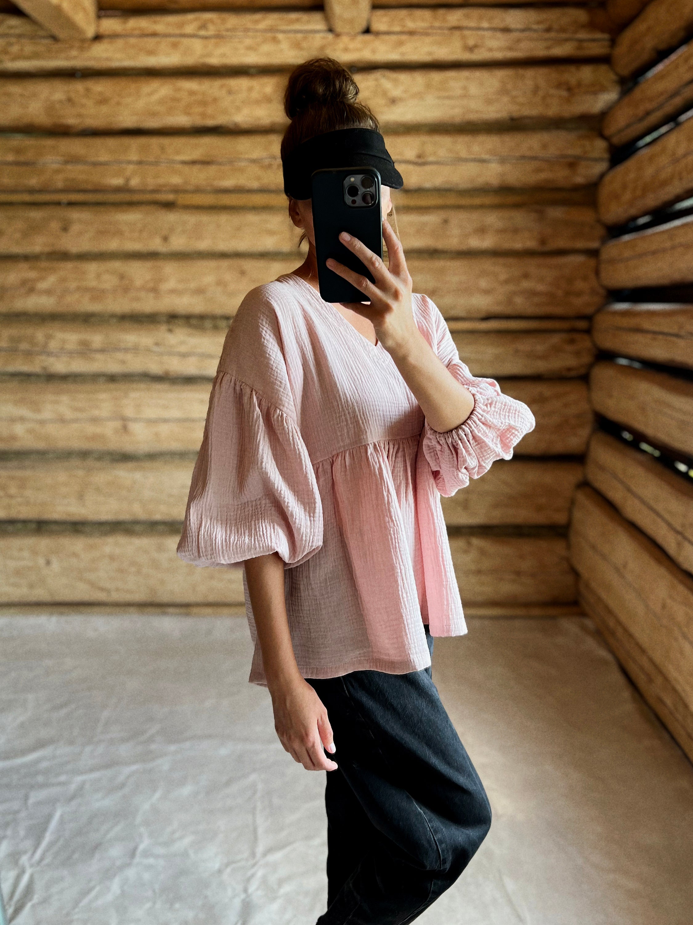 OLIVIA tie-up top, long sleeve - powder pink