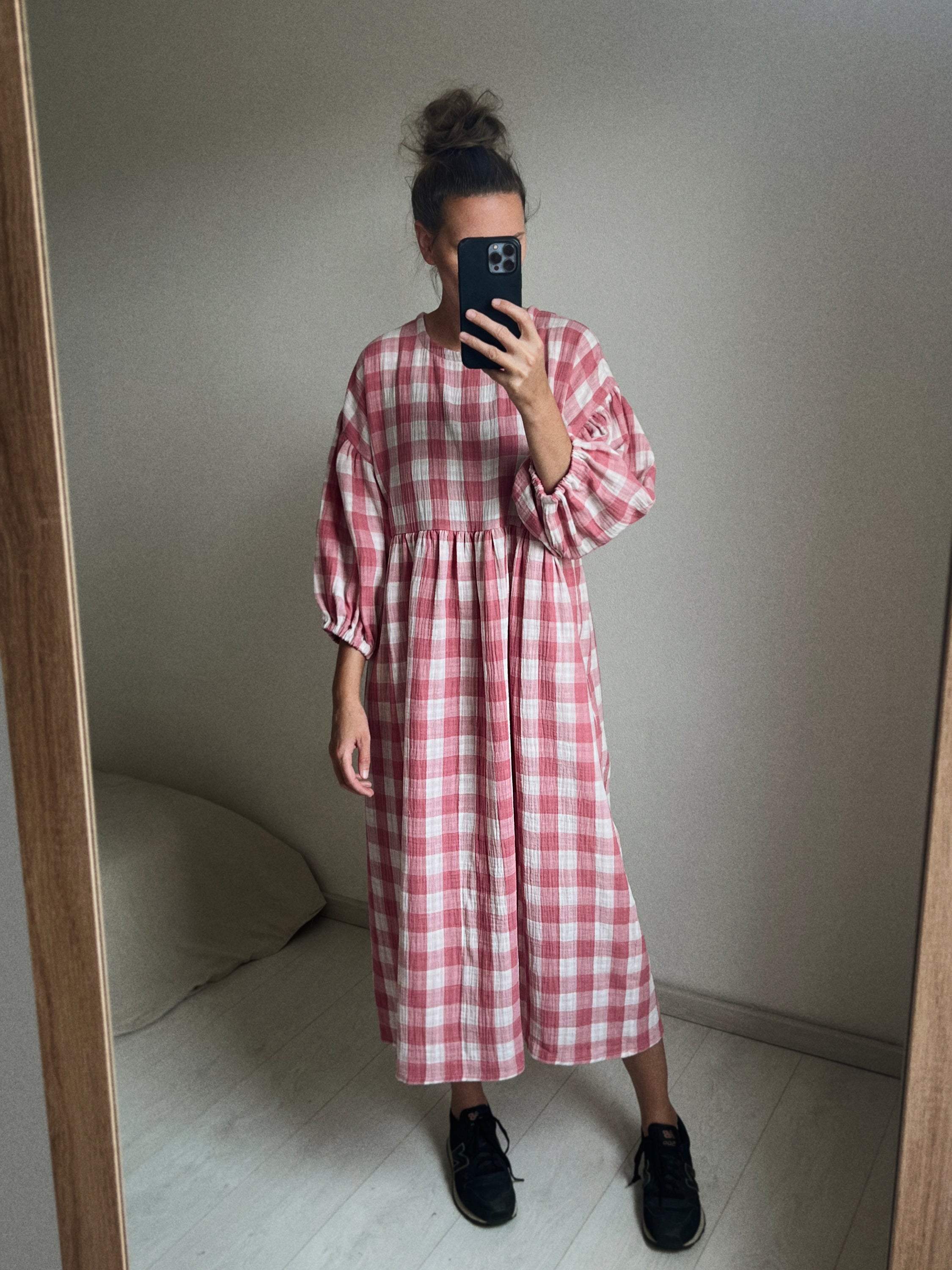 OLIVIA maxi šaty - růžové káro