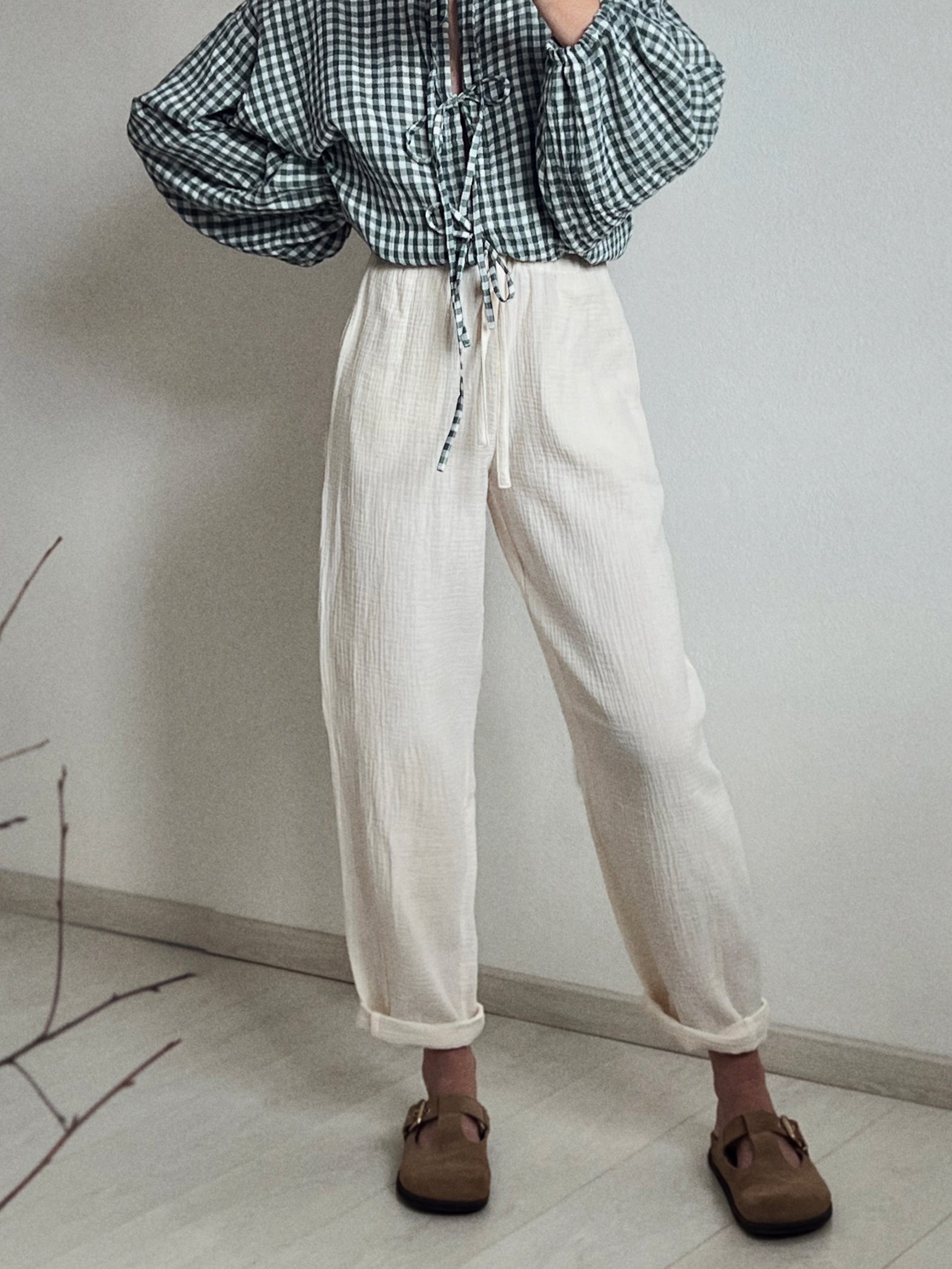 Široké balónové nohavice - krémové