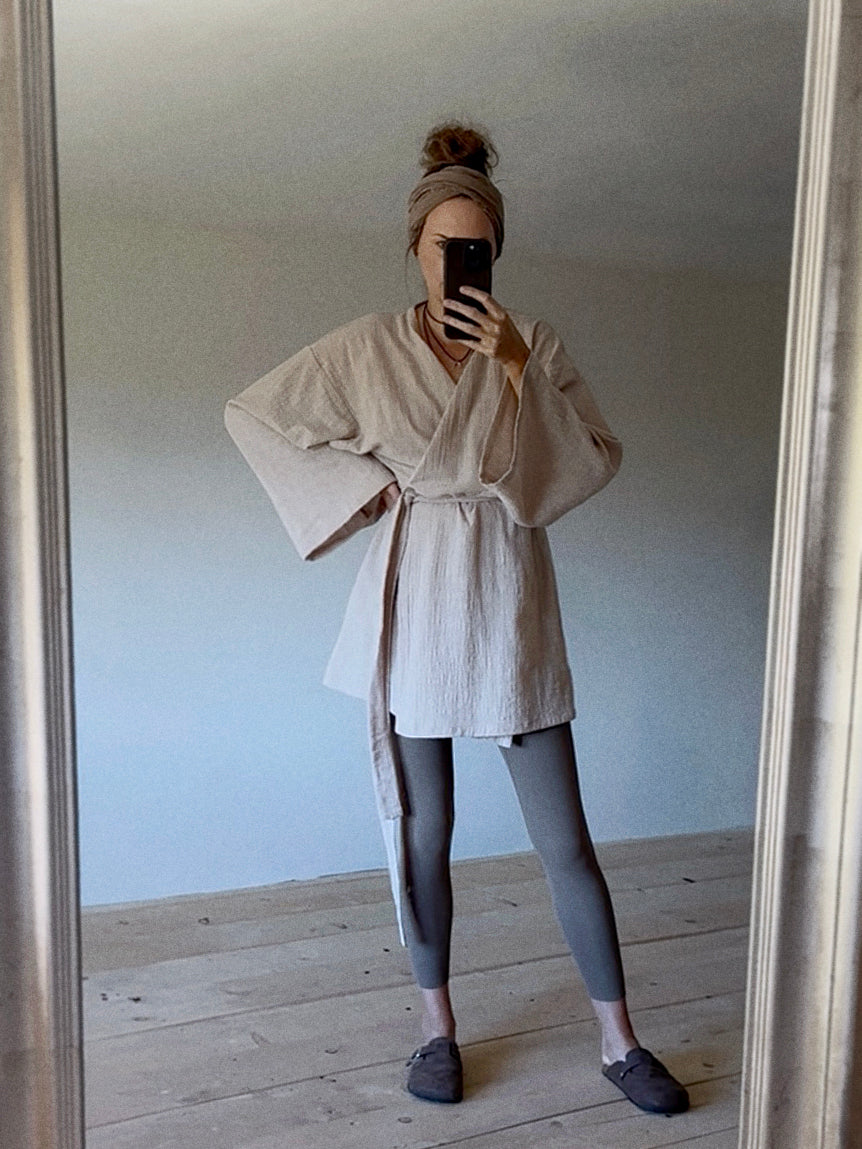 RAY midi kimono s dlouhým rukávem - přírodní