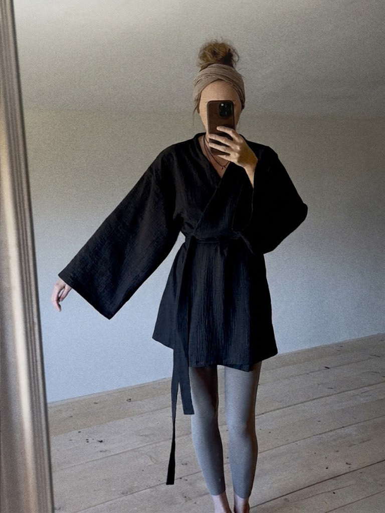 RAY midi kimono s dlouhým rukávem - černé